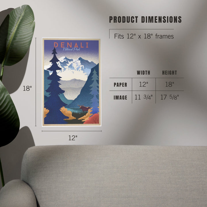 Denali National Park, Alaska, Mountain Scene, Lithograph, Art & Giclee Prints - Lantern Press