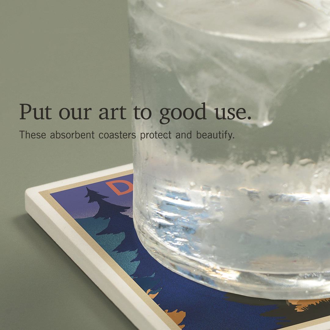 Denali National Park, Alaska, Mountain Scene, Lithograph, Coasters Coasters Lantern Press