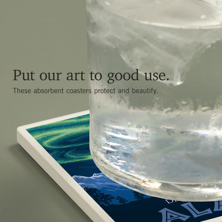 Denali National Park, Alaska, Northern Lights, Coasters Coasters Lantern Press