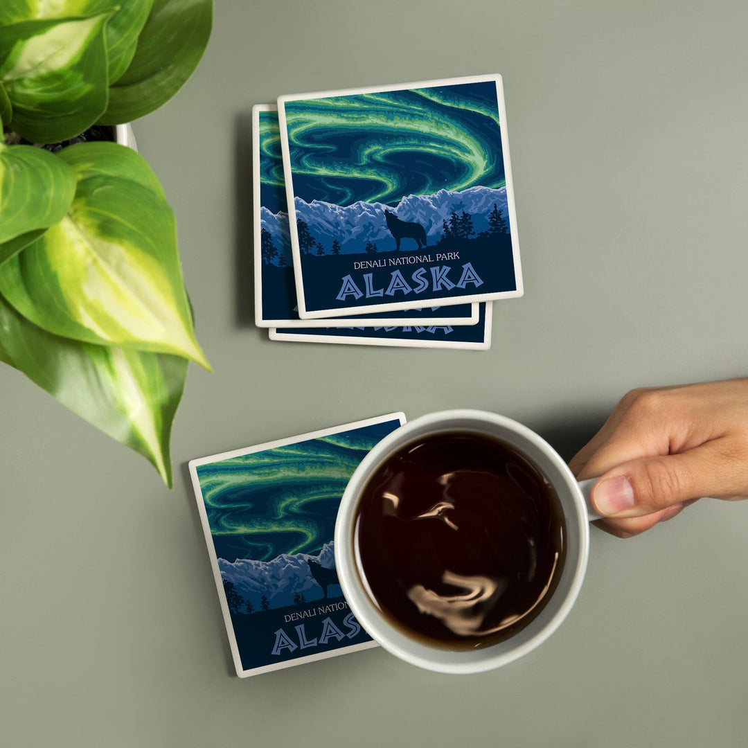 Denali National Park, Alaska, Northern Lights, Coasters Coasters Lantern Press