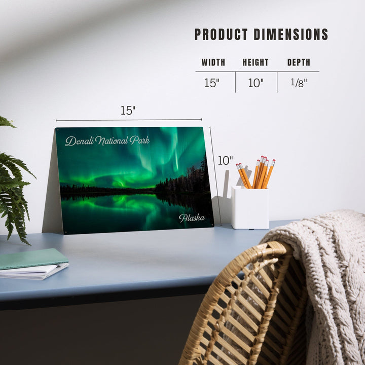 Denali National Park, Alaska, Northern Lights over Lake, Wood Signs and Postcards Wood Lantern Press