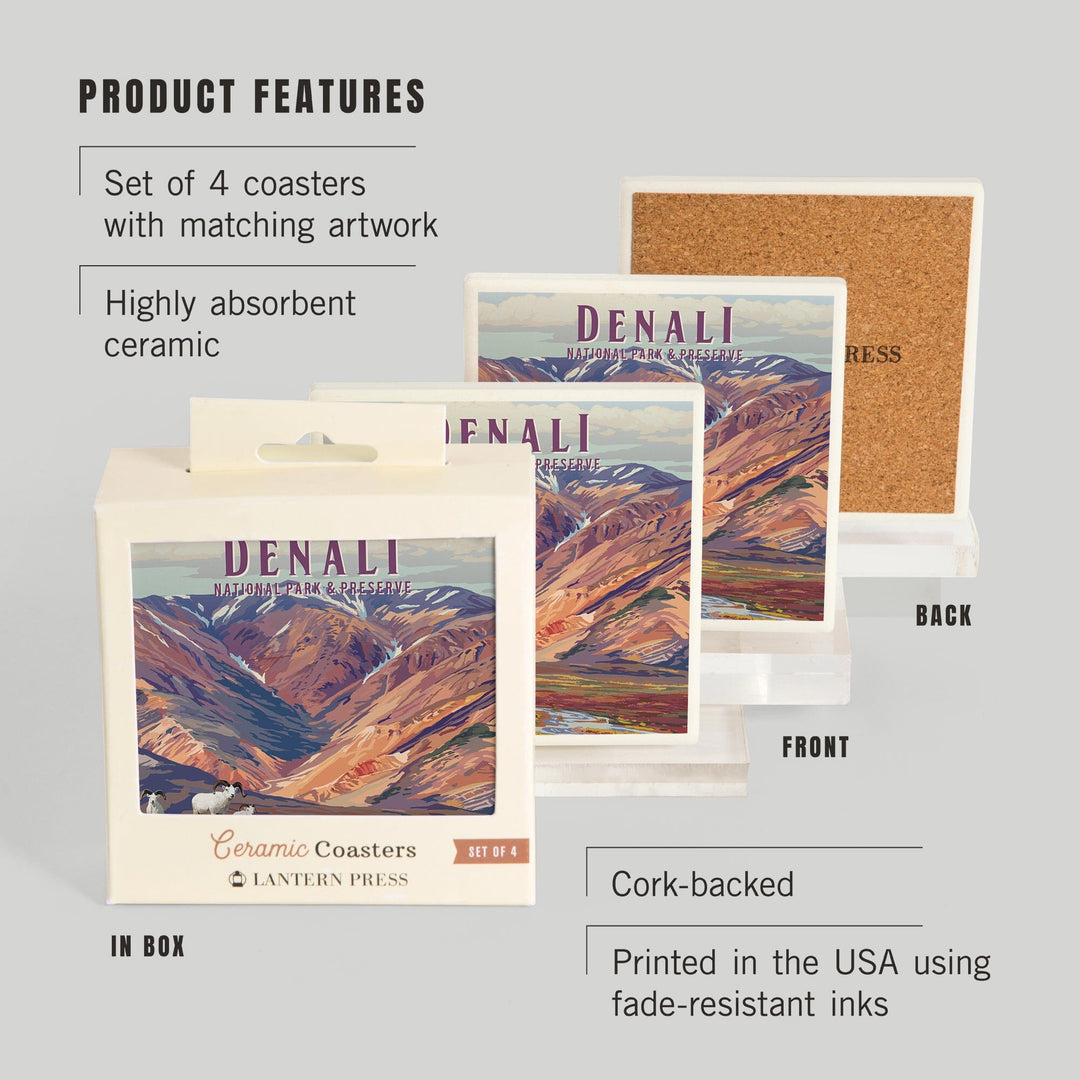 Denali National Park, Alaska, Painterly National Park Series, Coasters Coasters Lantern Press