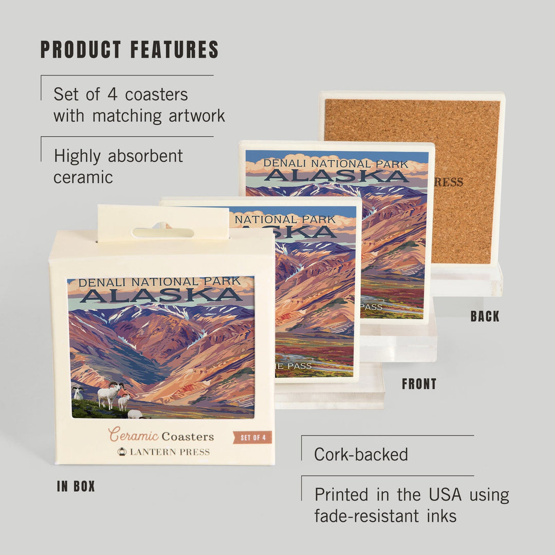 Denali National Park, Alaska, Polychrome Pass, Painterly Series, Coasters Coasters Lantern Press