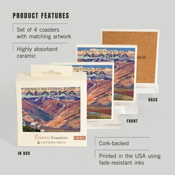 Denali National Park, Alaska, Polychrome Pass, Painterly Series, Coasters Coasters Lantern Press