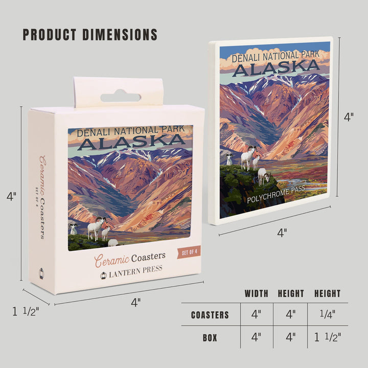 Denali National Park, Alaska, Polychrome Pass, Painterly Series, Coasters Coasters Lantern Press