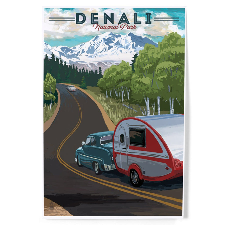 Denali National Park, Alaska, Retro Camper on Road, Art & Giclee Prints Art Lantern Press