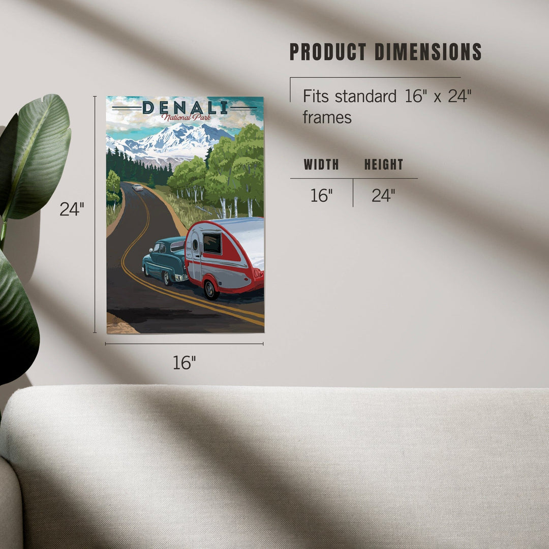 Denali National Park, Alaska, Retro Camper on Road, Art & Giclee Prints Art Lantern Press