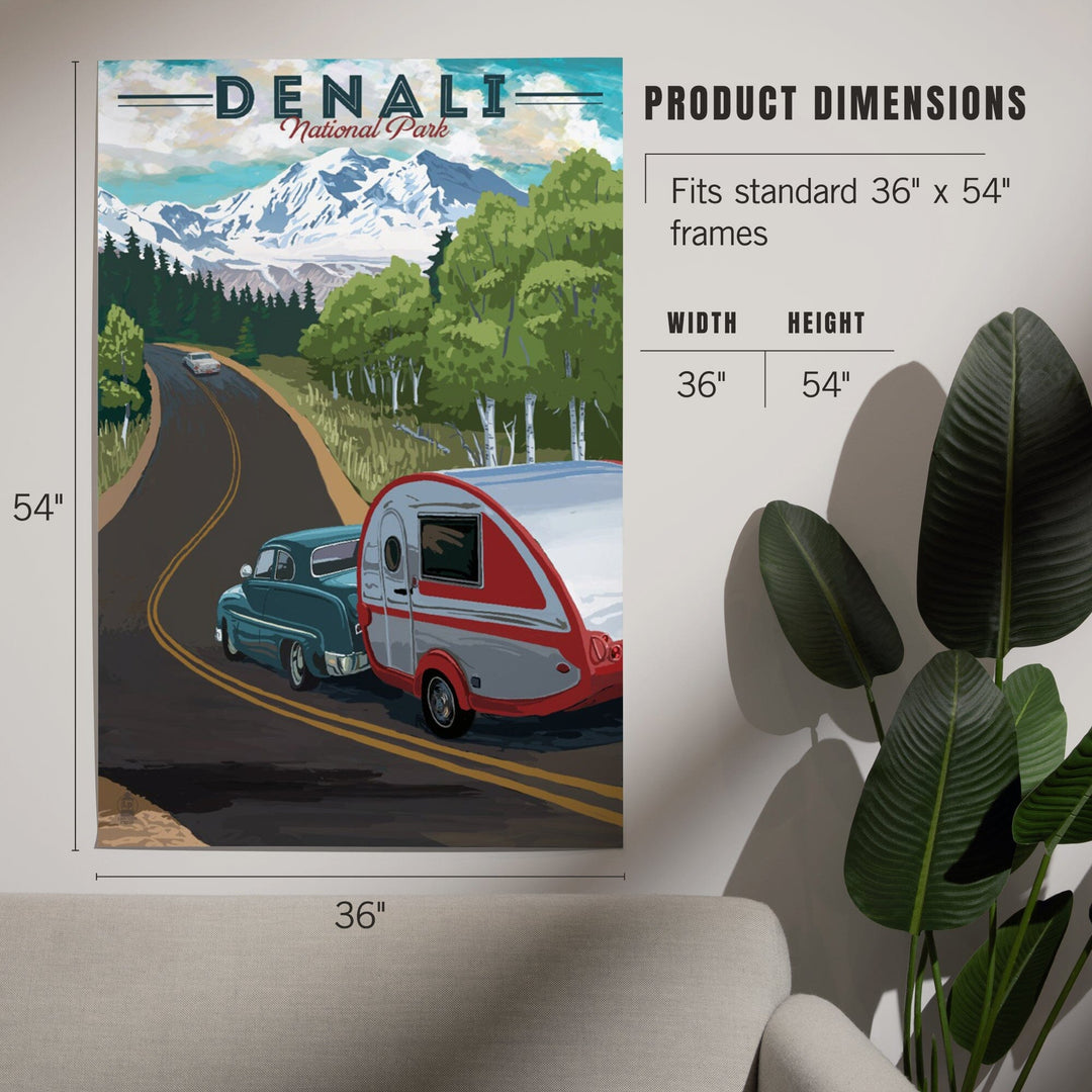 Denali National Park, Alaska, Retro Camper on Road, Art & Giclee Prints Art Lantern Press