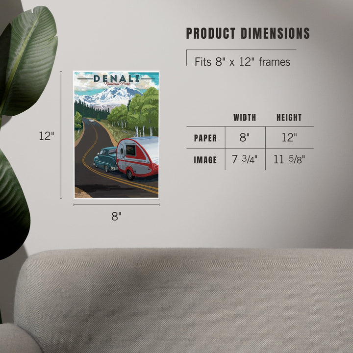 Denali National Park, Alaska, Retro Camper on Road, Art & Giclee Prints Art Lantern Press