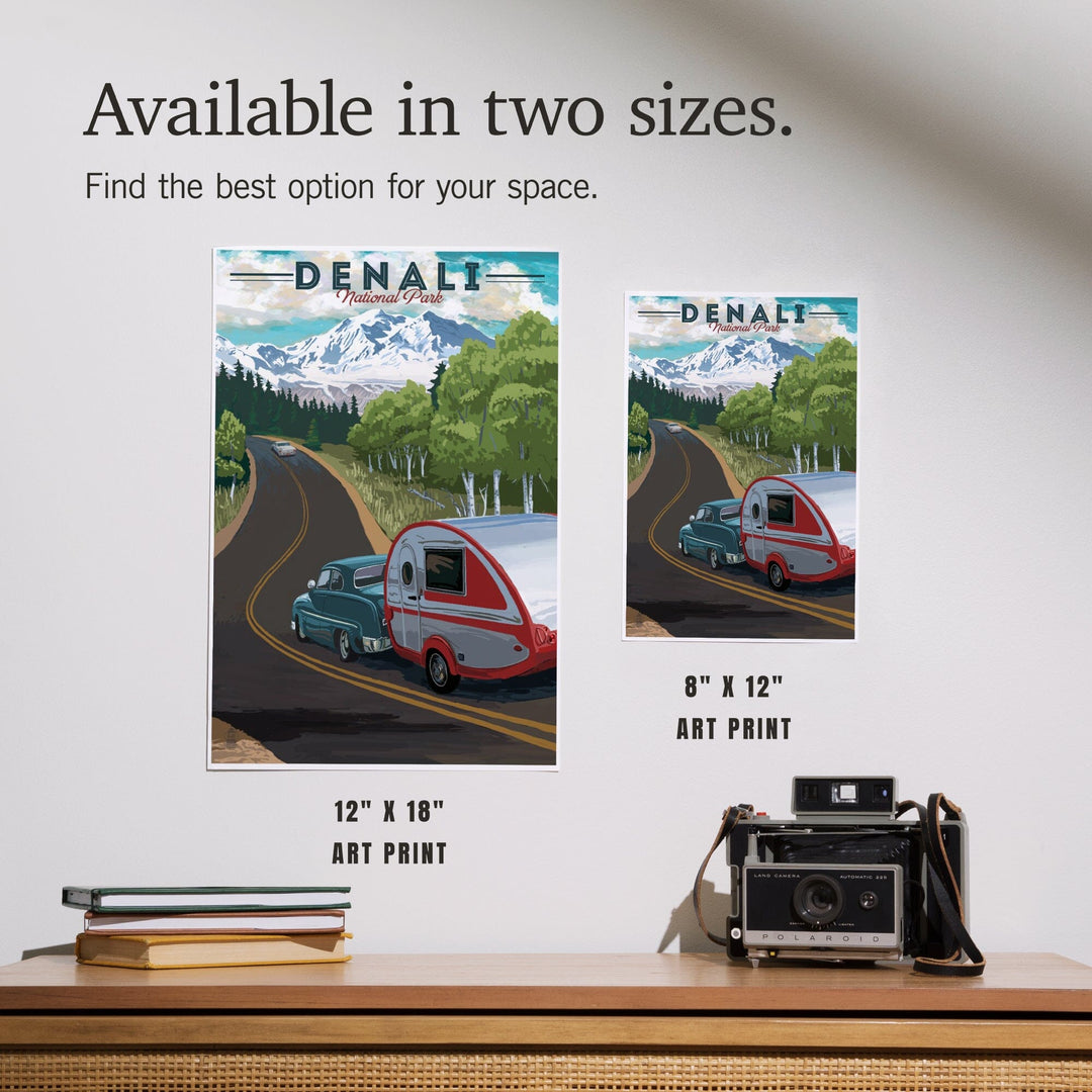 Denali National Park, Alaska, Retro Camper on Road, Art & Giclee Prints Art Lantern Press