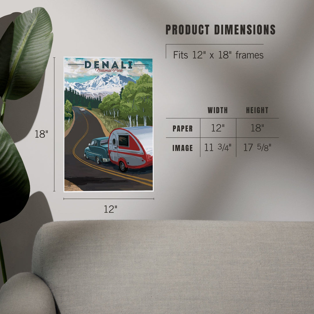 Denali National Park, Alaska, Retro Camper on Road, Art & Giclee Prints Art Lantern Press