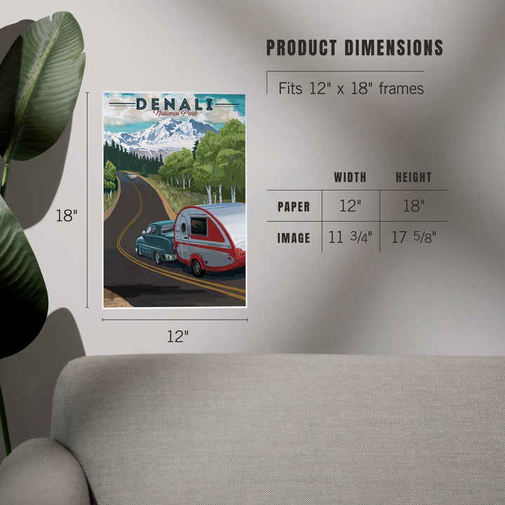 Denali National Park, Alaska, Retro Camper on Road, Art & Giclee Prints Art Lantern Press
