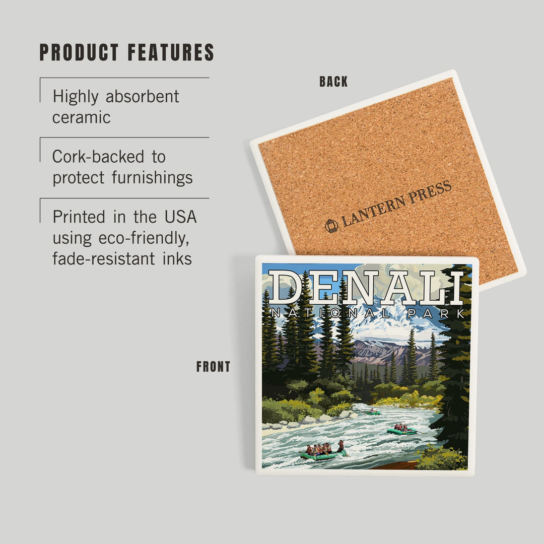 Denali National Park, Alaska, River Rafting, Coasters Coasters Lantern Press