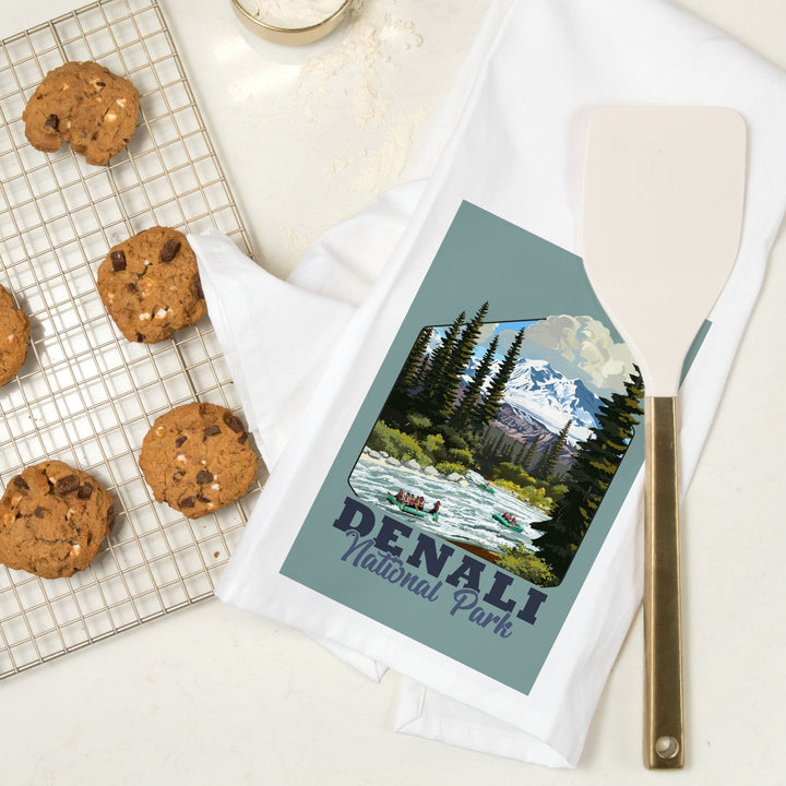Denali National Park, Alaska, River Rafting, Contour, Organic Cotton Kitchen Tea Towels Kitchen Lantern Press