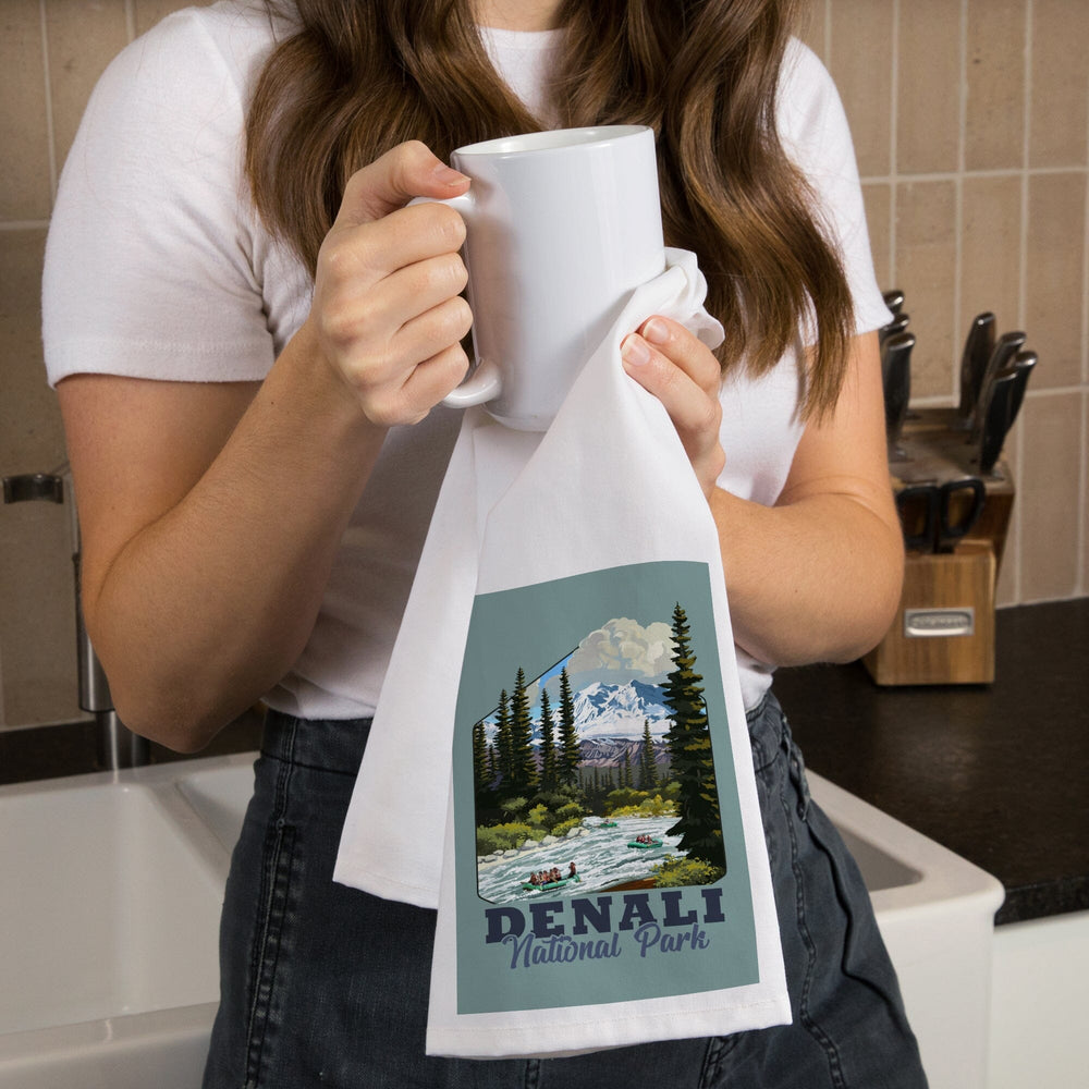 Denali National Park, Alaska, River Rafting, Contour, Organic Cotton Kitchen Tea Towels Kitchen Lantern Press