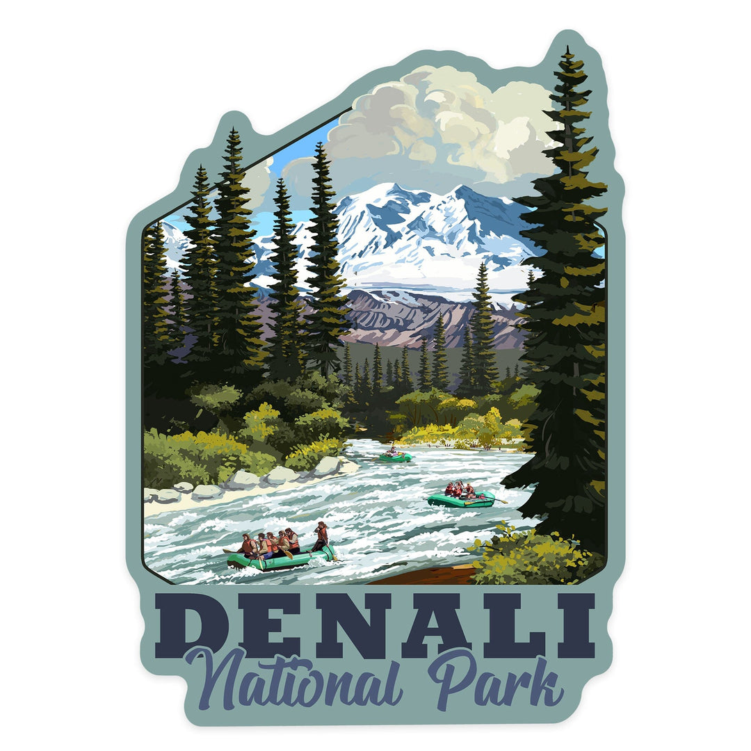 Denali National Park, Alaska, River Rafting, Contour, Vinyl Sticker Sticker Lantern Press