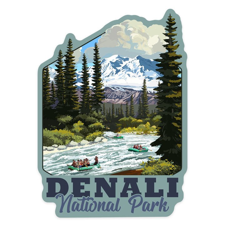 Denali National Park, Alaska, River Rafting, Contour, Vinyl Sticker Sticker Lantern Press