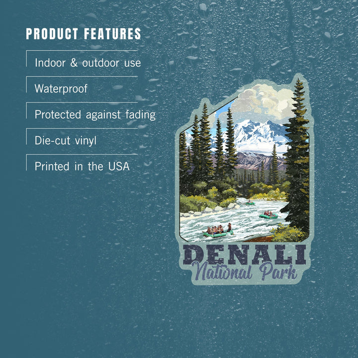 Denali National Park, Alaska, River Rafting, Contour, Vinyl Sticker Sticker Lantern Press