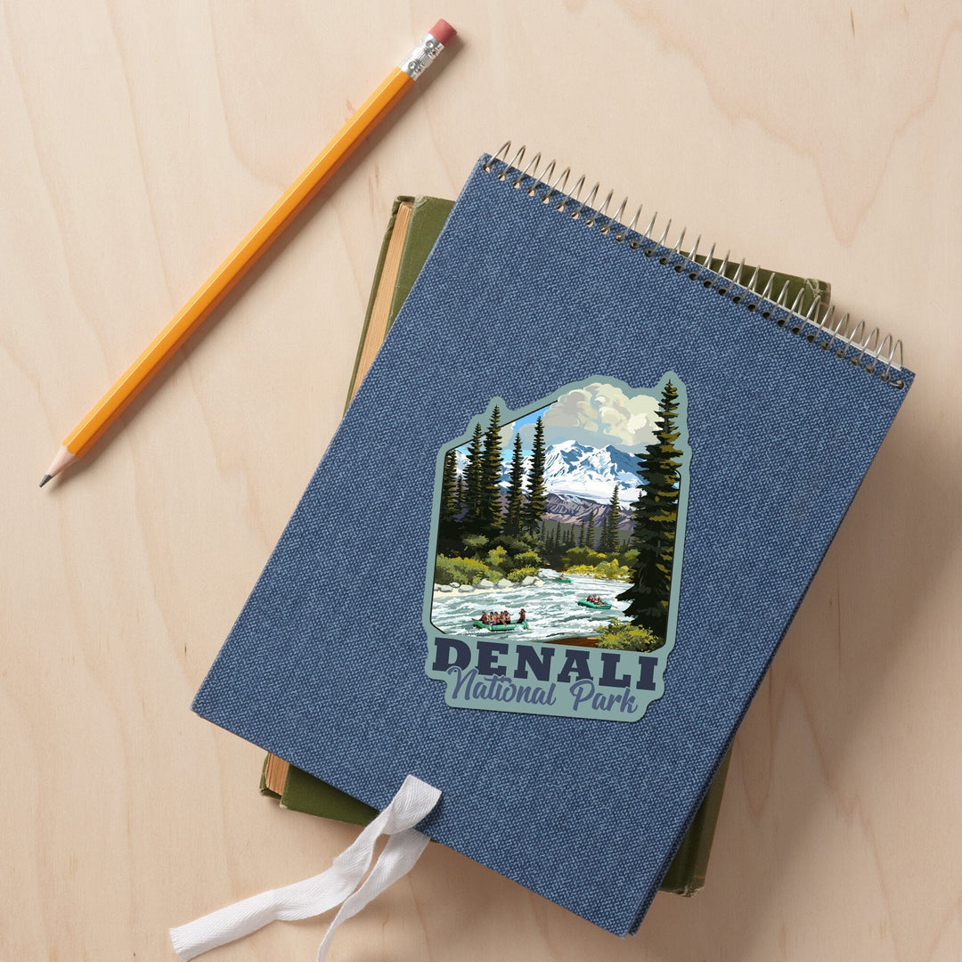 Denali National Park, Alaska, River Rafting, Contour, Vinyl Sticker Sticker Lantern Press