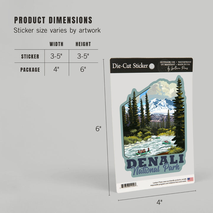 Denali National Park, Alaska, River Rafting, Contour, Vinyl Sticker Sticker Lantern Press