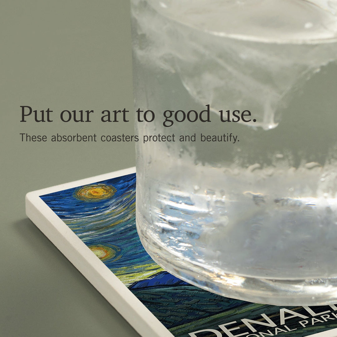 Denali National Park, Alaska, Starry Night National Park Series, Coasters Coasters Lantern Press