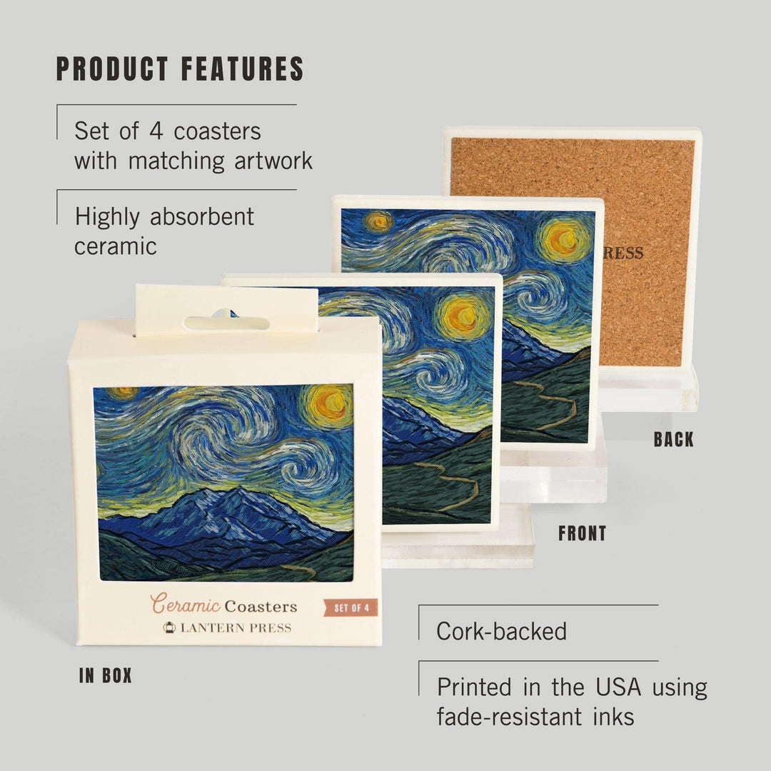 Denali National Park, Alaska, Starry Night National Park Series, Coasters Coasters Lantern Press