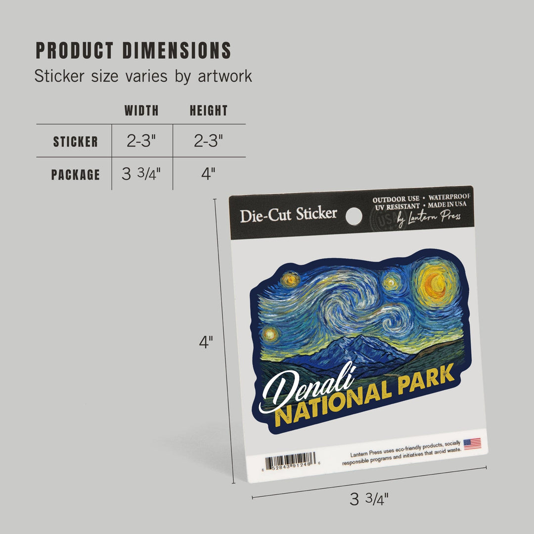 Denali National Park, Alaska, Starry Night National Park Series, Contour, Lantern Press Artwork, Vinyl Sticker - Lantern Press