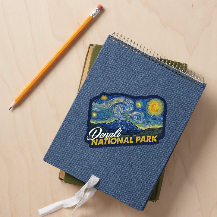 Denali National Park, Alaska, Starry Night National Park Series, Contour, Lantern Press Artwork, Vinyl Sticker - Lantern Press