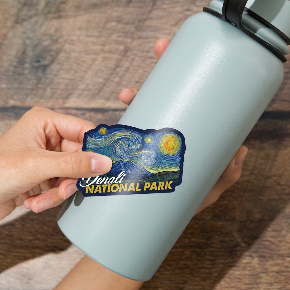 Denali National Park, Alaska, Starry Night National Park Series, Contour, Lantern Press Artwork, Vinyl Sticker - Lantern Press