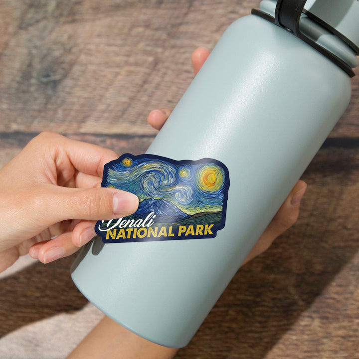 Denali National Park, Alaska, Starry Night National Park Series, Contour, Lantern Press Artwork, Vinyl Sticker - Lantern Press