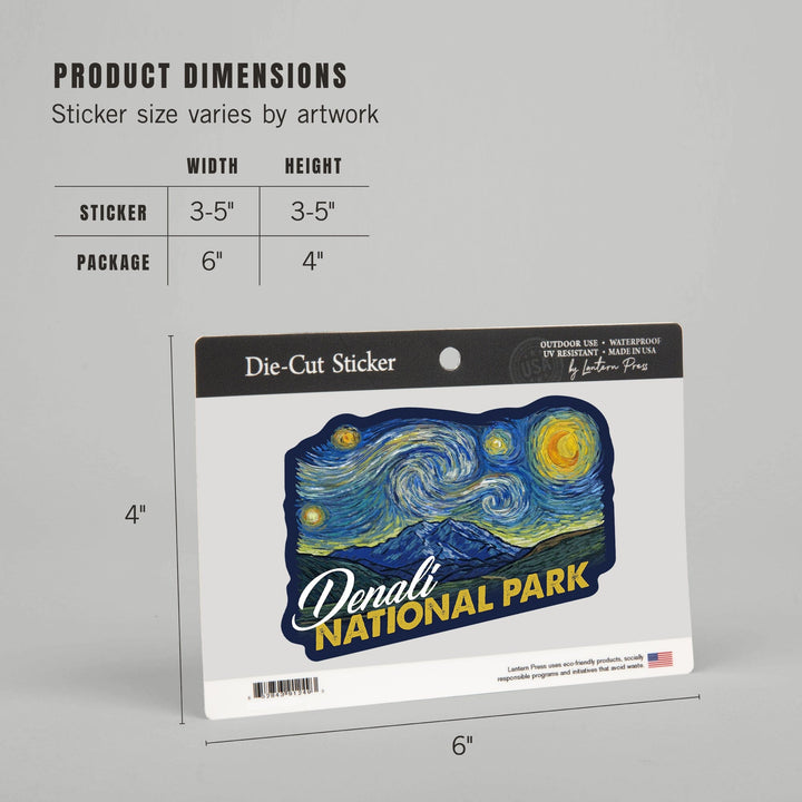 Denali National Park, Alaska, Starry Night National Park Series, Contour, Lantern Press Artwork, Vinyl Sticker - Lantern Press