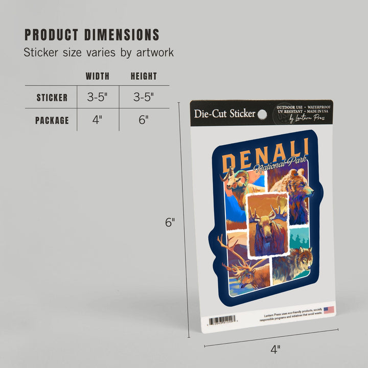Denali National Park, Alaska, Vivid Animals, Contour, Vinyl Sticker Sticker Lantern Press