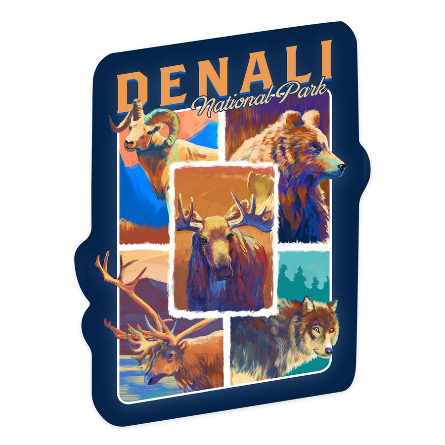 Denali National Park, Alaska, Vivid Animals, Contour, Vinyl Sticker Sticker Lantern Press