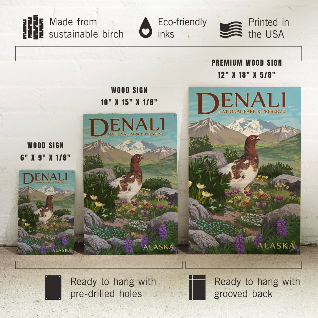 Denali National Park and Preserve, Alaska, Ptarmigan, Wood Signs and Postcards Wood Lantern Press