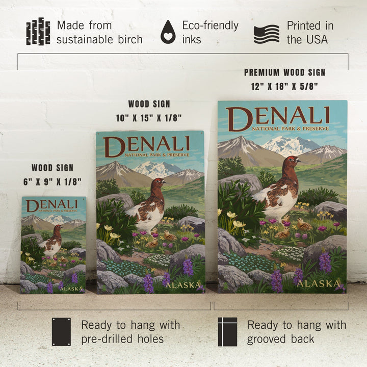 Denali National Park and Preserve, Alaska, Ptarmigan, Wood Signs and Postcards Wood Lantern Press