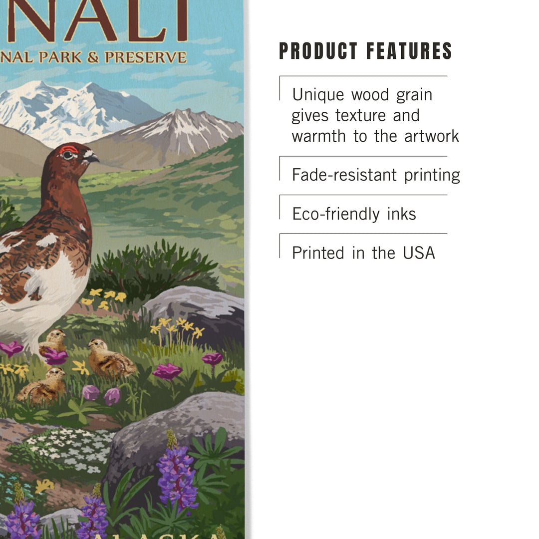 Denali National Park and Preserve, Alaska, Ptarmigan, Wood Signs and Postcards Wood Lantern Press