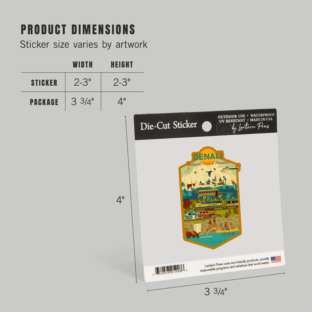 Denali National Park, Geometric National Park Series, Contour, Lantern Press Artwork, Vinyl Sticker - Lantern Press
