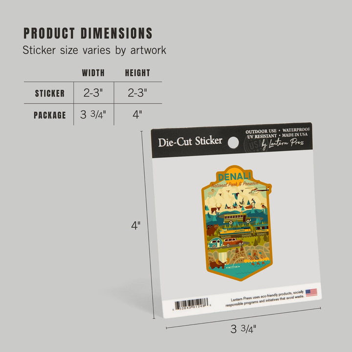 Denali National Park, Geometric National Park Series, Contour, Lantern Press Artwork, Vinyl Sticker - Lantern Press