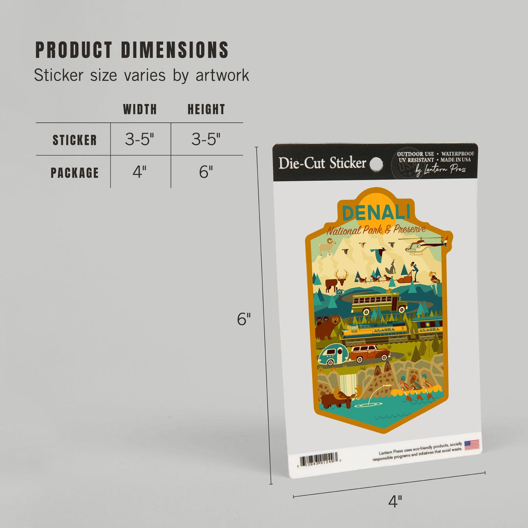 Denali National Park, Geometric National Park Series, Contour, Lantern Press Artwork, Vinyl Sticker - Lantern Press