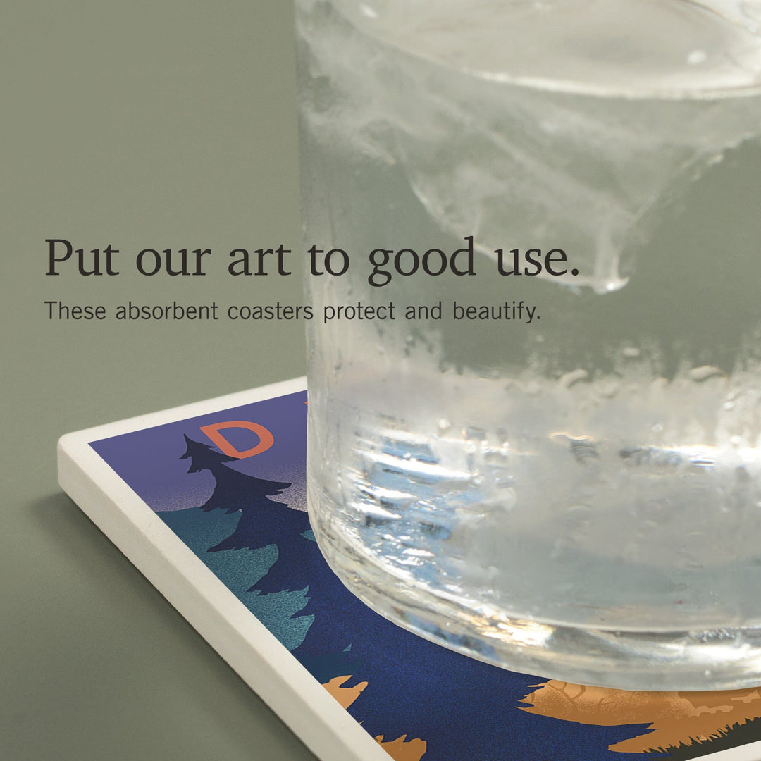 Denali National Park, Mountain Scene, Lithograph, Coasters Coasters Lantern Press