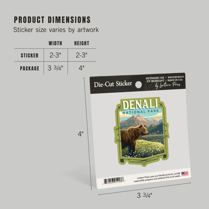 Denali National Park, Painterly, Bear, Contour, Vinyl Sticker Sticker Lantern Press