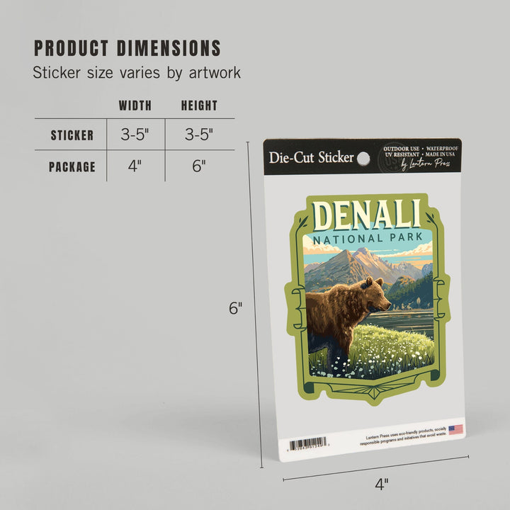Denali National Park, Painterly, Bear, Contour, Vinyl Sticker Sticker Lantern Press