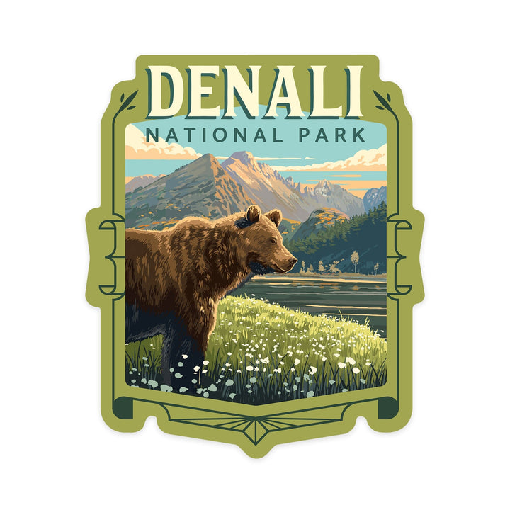 Denali National Park, Painterly, Bear, Contour, Vinyl Sticker Sticker Lantern Press