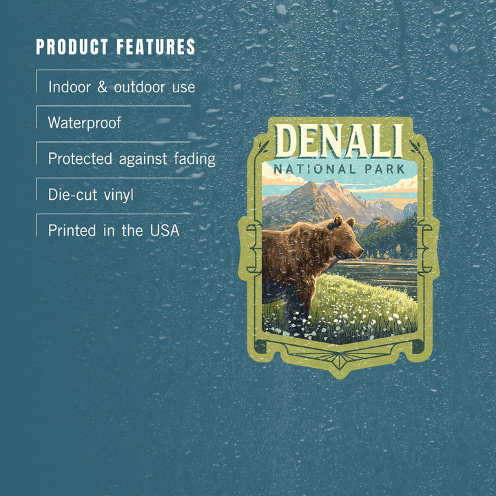 Denali National Park, Painterly, Bear, Contour, Vinyl Sticker Sticker Lantern Press