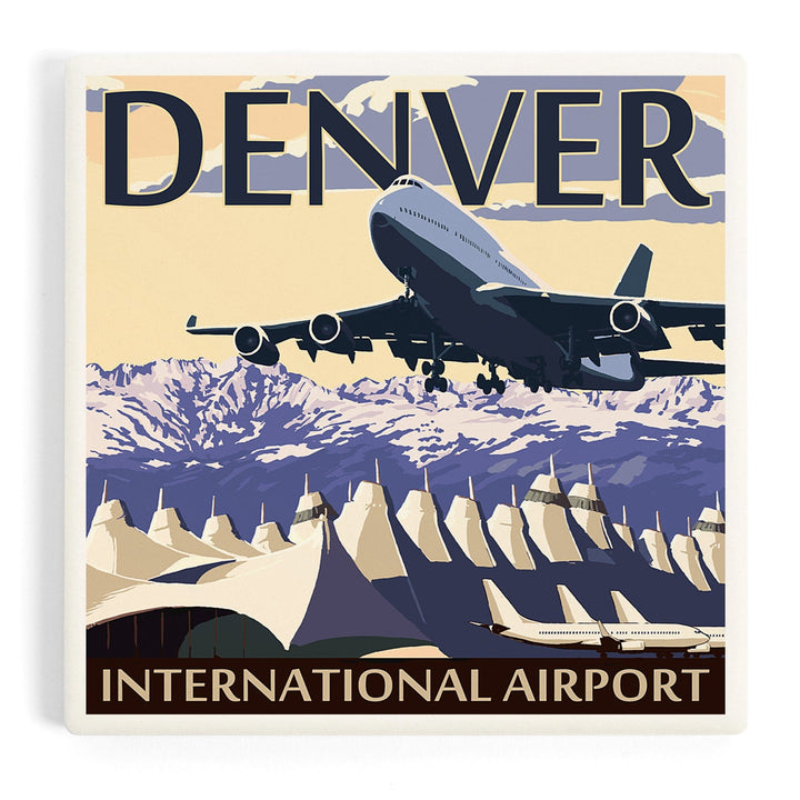 Denver, Colorado, Airport View, Coasters Coasters Lantern Press Coaster