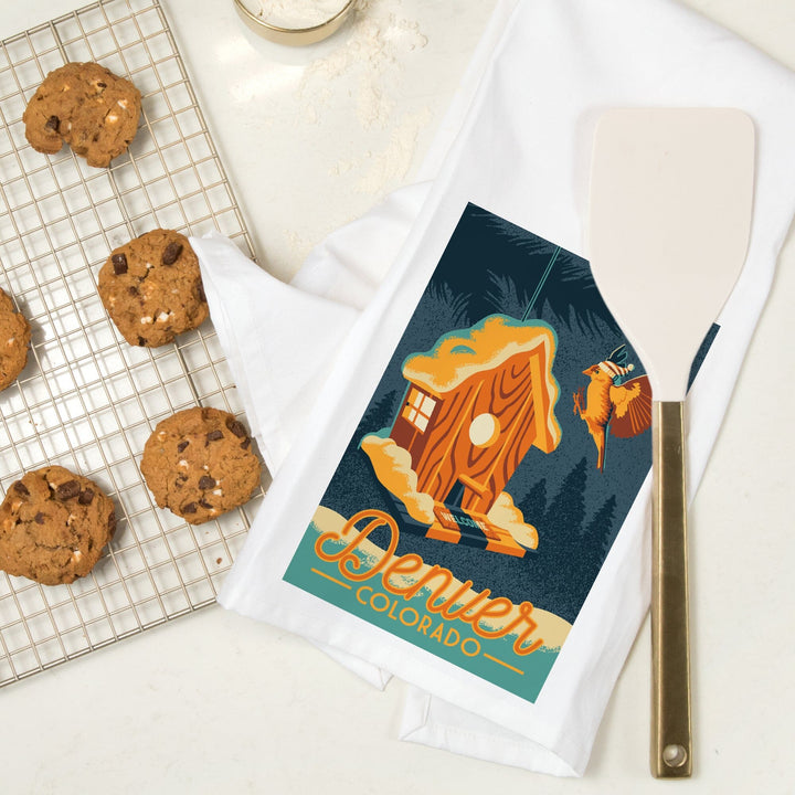 Denver, Colorado, Birdhouse, Organic Cotton Kitchen Tea Towels Kitchen Lantern Press
