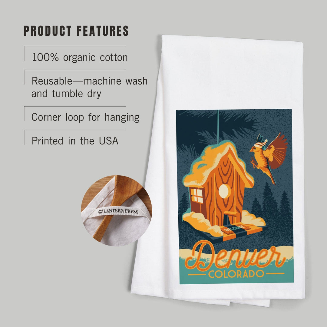 Denver, Colorado, Birdhouse, Organic Cotton Kitchen Tea Towels Kitchen Lantern Press