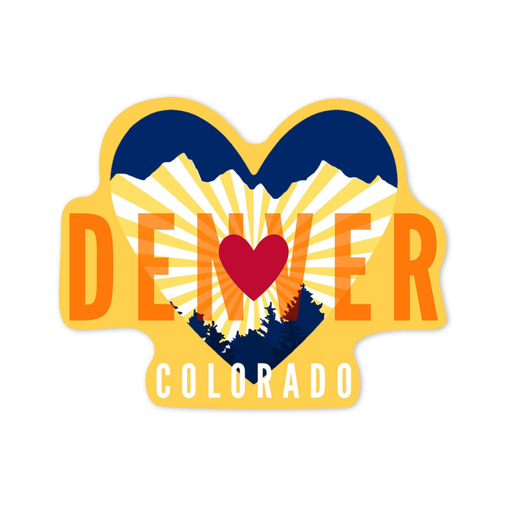 Denver, Colorado, Heart & Mountains, Contour, Lantern Press Artwork, Vinyl Sticker - Lantern Press