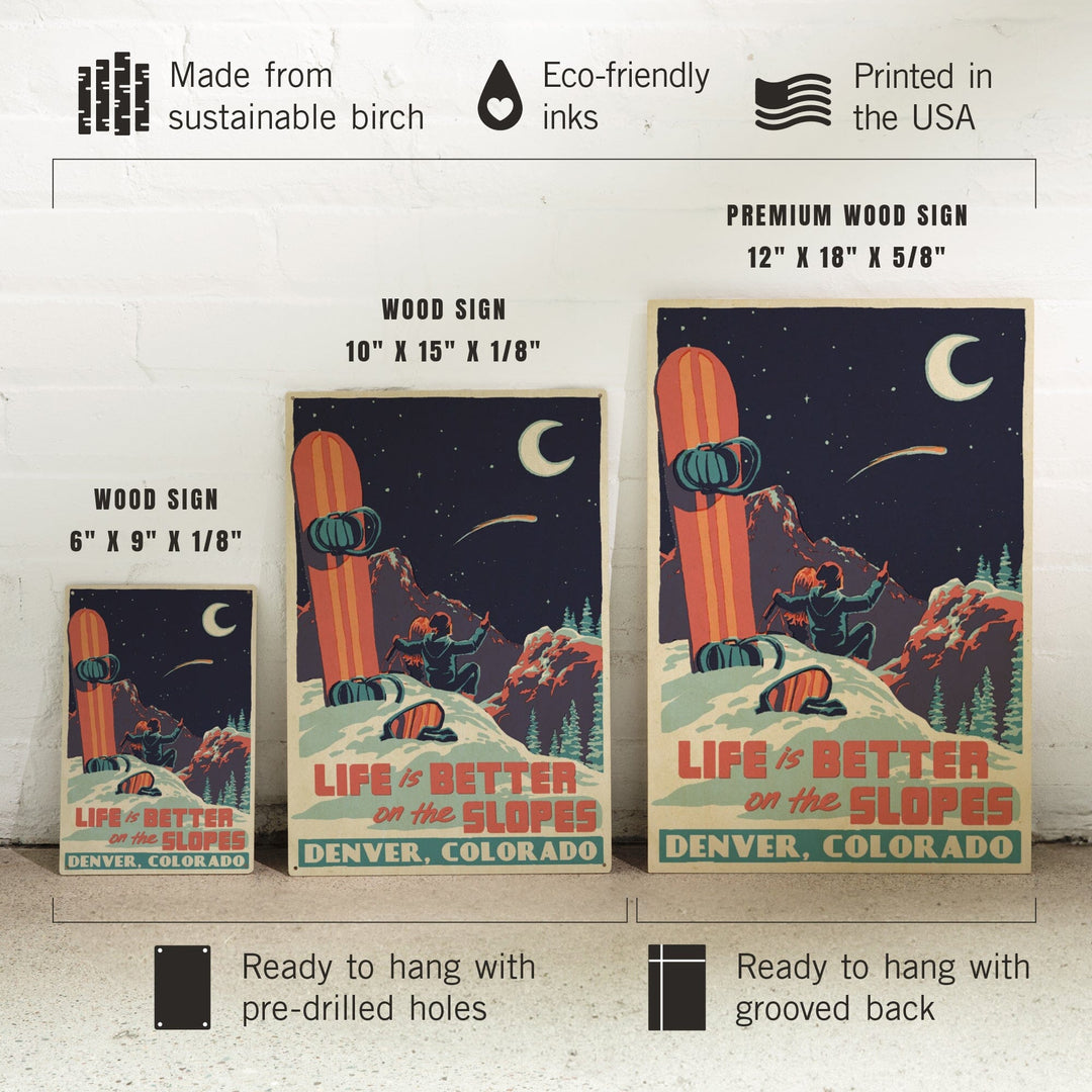 Denver, Colorado, Life is Better on the Slopes, Wood Signs and Postcards - Lantern Press