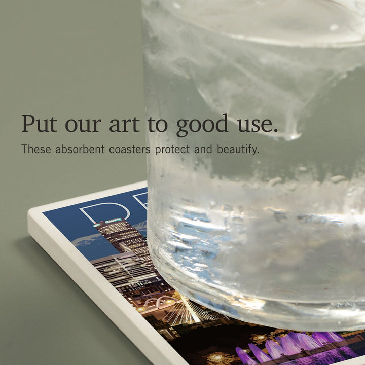 Denver, Colorado, Skyline at Night, Coasters Coasters Lantern Press